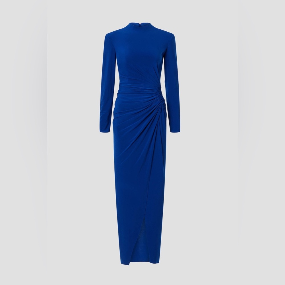 Renee Ruiz Slinky Blue Long Sleeve Ruched Maxi Dress Size 4 - Picture 4 of 8
